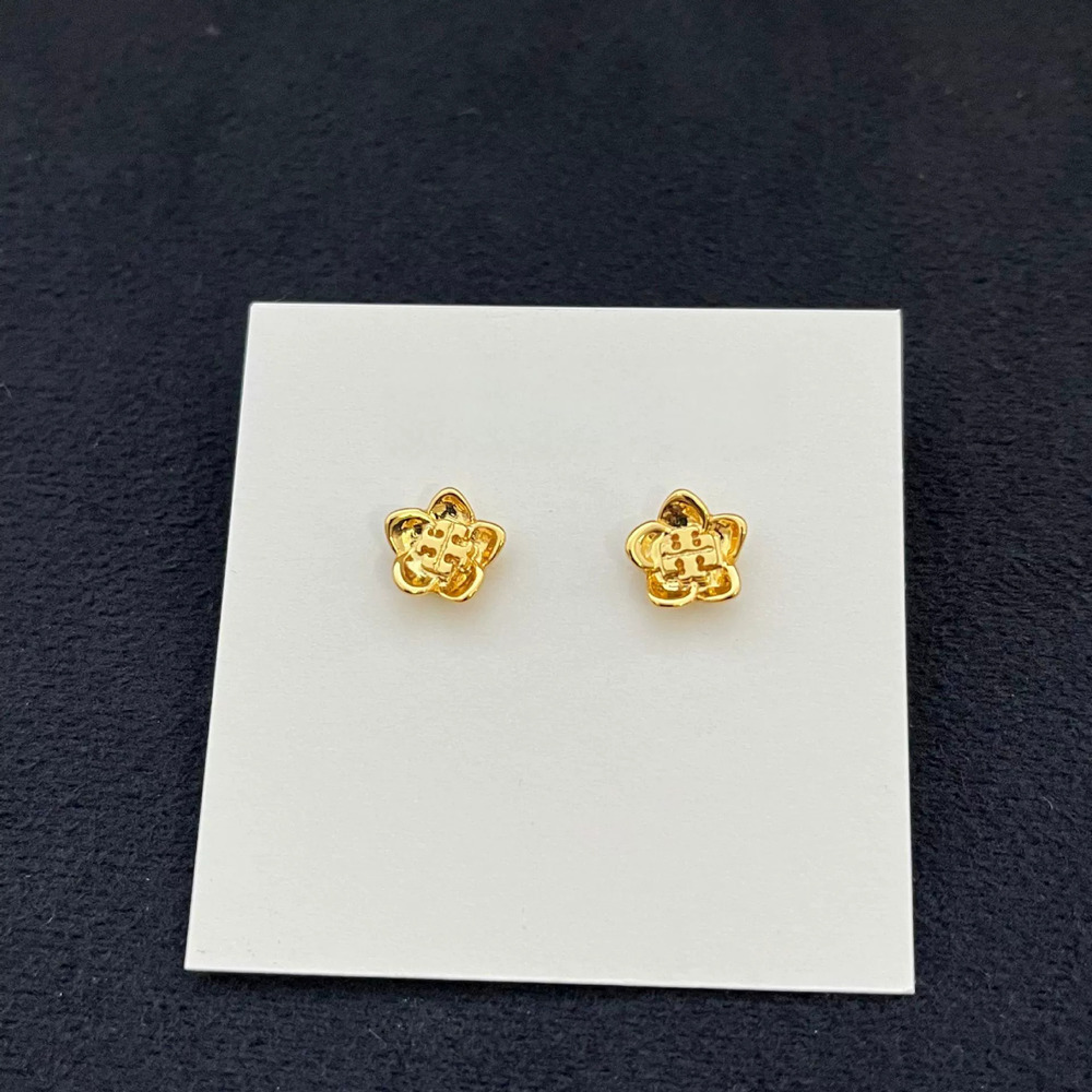 Tory Burch Flower Stud Earrings Gold Plated Copper